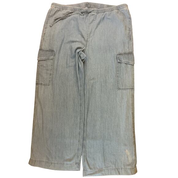 GAP Chambray Cargo Jogger Pants Light Blue Drawstring Elastic Waist XXL - Picture 3 of 9
